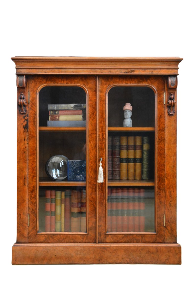 English Victorian Bookcase In Figured Walnut